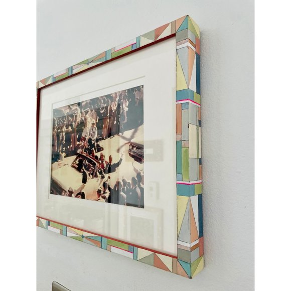 Hand Painted Chalk Paint Pastel Multi Color Geometric Pattern Wood Frame 12x15 - Picture 5 of 8